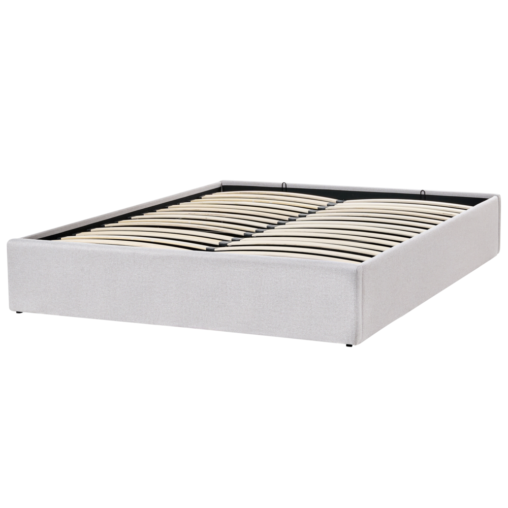 Letto matrimoniale con contenitore in tessuto grigio chiaro 160 x 200 cm portaoggetti stile moderno