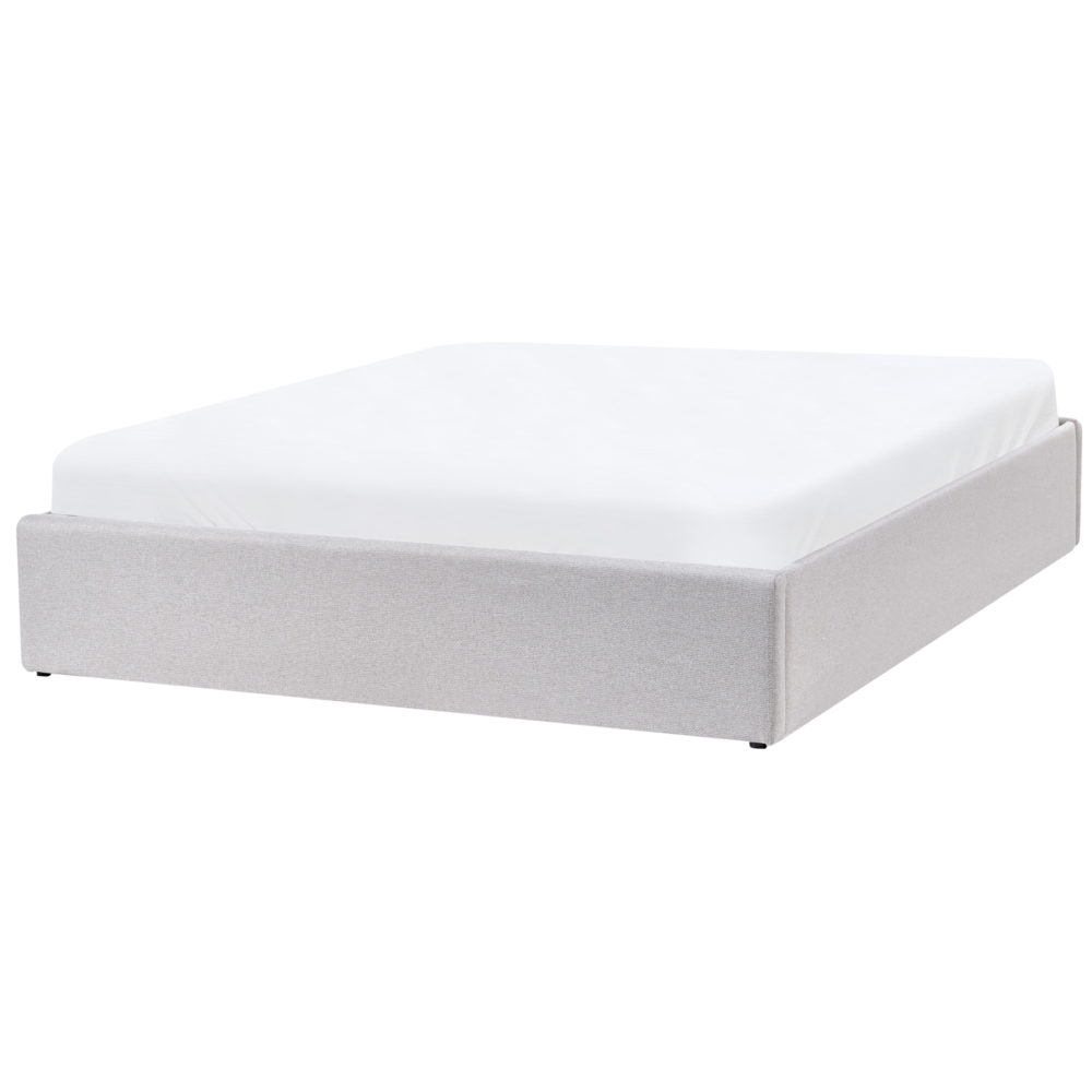 Letto matrimoniale con contenitore in tessuto grigio chiaro 160 x 200 cm portaoggetti stile moderno