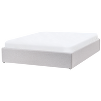 Letto matrimoniale con contenitore in tessuto grigio chiaro 160 x 200 cm portaoggetti stile moderno