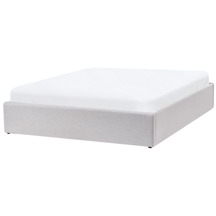 Letto matrimoniale con contenitore in tessuto grigio chiaro 160 x 200 cm portaoggetti stile moderno