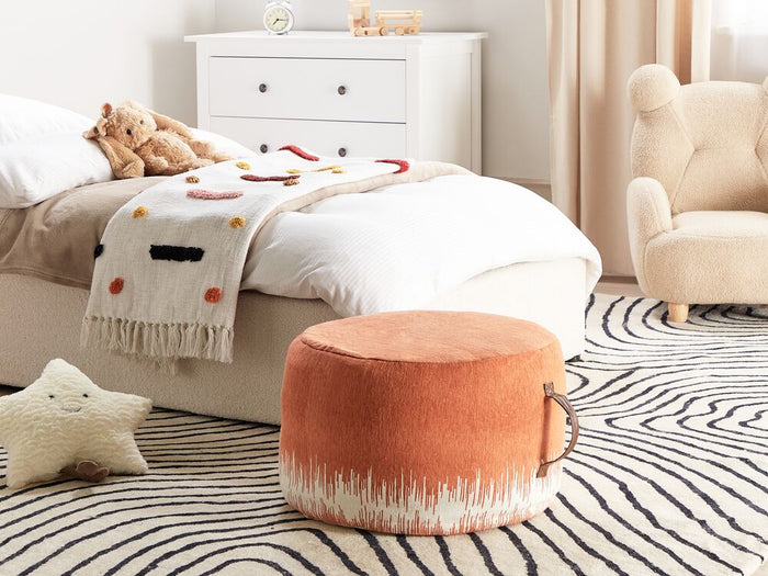 Pouf Bianco Arancione Cotone 50 x 30 cm Gradiente Stampato Modello Decorativo Seduta fatta a mano Boho Stile Moderno Soggiorno Camera da Letto