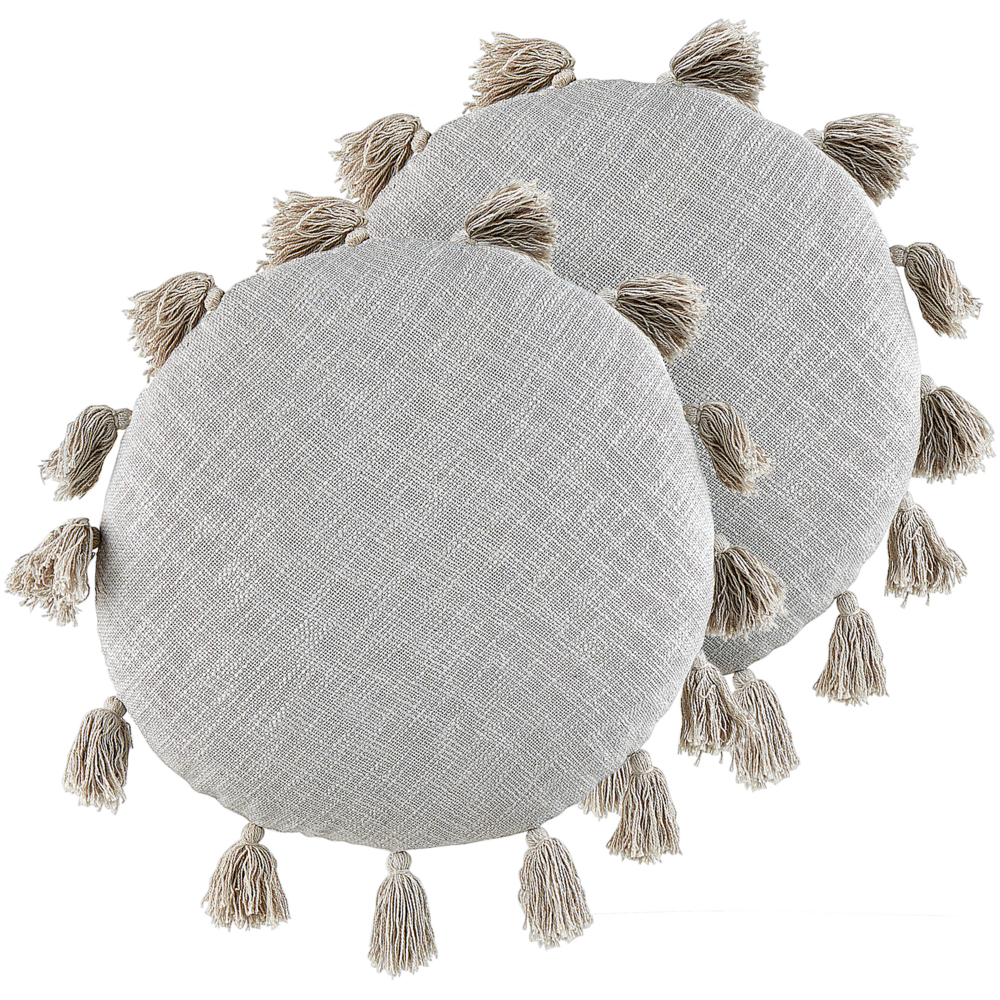 Set di 2 cuscini decorativi in cotone grigio da 45 cm con nappe Accessori decorativi moderni Boho