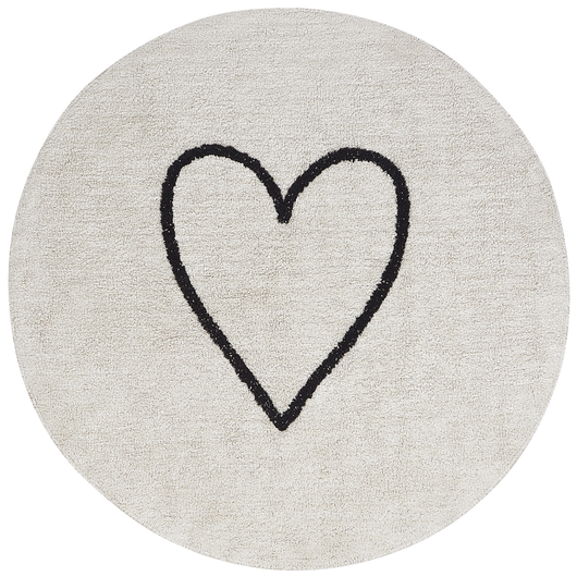 Tappeto beige e nero in cotone ø 140 cm rotondo con motivo a cuore in stile bohémien Soggiorno Bambini Camera dei bambini