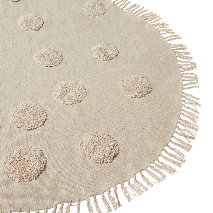 Tappeto Beige Cotone ø 140 cm Rotondo Nappe Decorative Stile Boho Soggiorno Bambini Camera dei Bambini