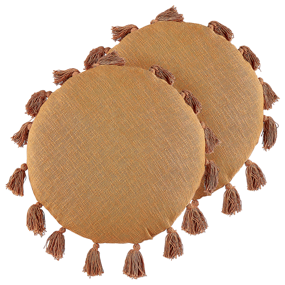 Set di 2 cuscini decorativi cotone arancione 45 cm rotondi con nappe accessori decorativi moderni boho