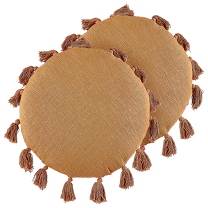 Set di 2 cuscini decorativi cotone arancione 45 cm rotondi con nappe accessori decorativi moderni boho