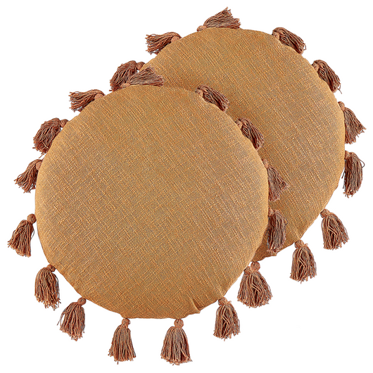 Set di 2 cuscini decorativi cotone arancione 45 cm rotondi con nappe accessori decorativi moderni boho