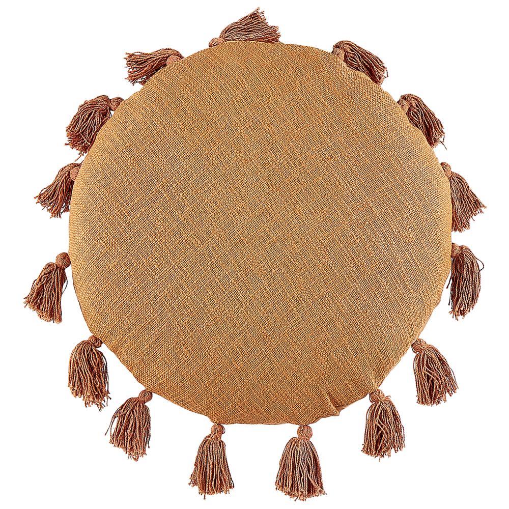 Set di 2 cuscini decorativi cotone arancione 45 cm rotondi con nappe accessori decorativi moderni boho