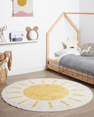 Tappeto in cotone beige chiaro e giallo ø 140 cm rotondo stile boho Soggiorno Bambini Camera dei bambini