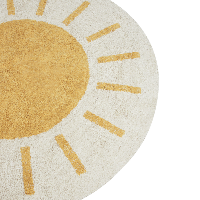 Tappeto in cotone beige chiaro e giallo ø 140 cm rotondo stile boho Soggiorno Bambini Camera dei bambini