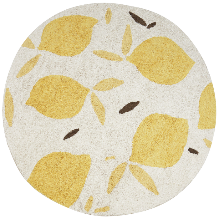 Tappeto in cotone beige chiaro e giallo ø 140 cm rotondo stile boho Soggiorno Bambini Camera dei bambini