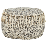 Pouf in cotone beige e nero 50 x 30 cm con motivo stampato Seduta decorativa fatta a mano in stile moderno Boho Soggiorno Camera da letto