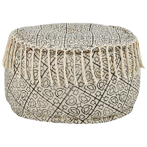 Pouf in cotone beige e nero 50 x 30 cm con motivo stampato Seduta decorativa fatta a mano in stile moderno Boho Soggiorno Camera da letto