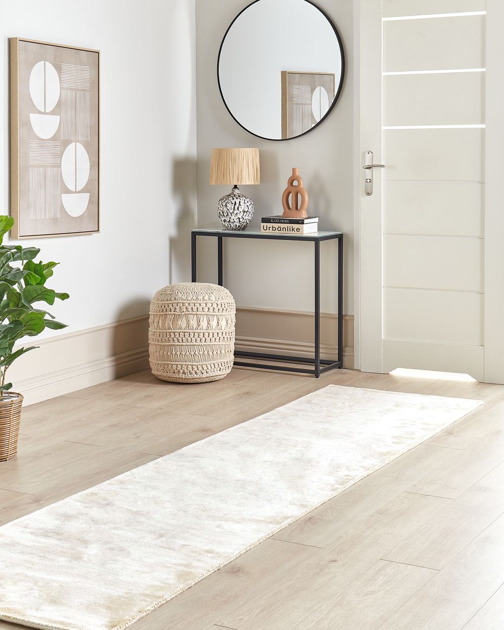 Tappeto a pelo corto in viscosa beige chiaro 80 x 300 cm pelo corto capitonné moderno