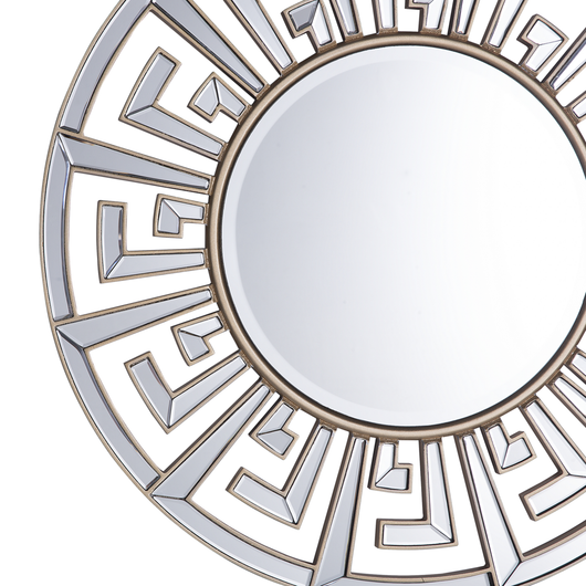 Specchio da parete dorato con cornice decorativa rotonda da 70 cm finitura lucida di ispirazione tribale geometrica