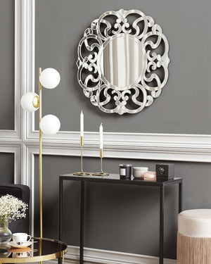 Specchio da parete argento 70 cm rotondo decorativo cornice irregolare soggiorno camera da letto vanità