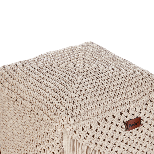 Pouf ottomana intrecciata a mano in cotone e macramè beige 40 x 40 cm soggiorno camera da letto