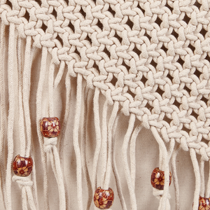 Pouf ottomana intrecciata a mano in cotone e macramè beige 40 x 40 cm soggiorno camera da letto