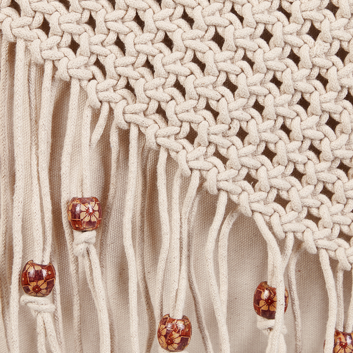 Pouf ottomana intrecciata a mano in cotone e macramè beige 40 x 40 cm soggiorno camera da letto