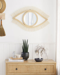 Specchio Decorativo in Legno Chiaro 48 x 79 cm in stile boho rustico fatto a mano