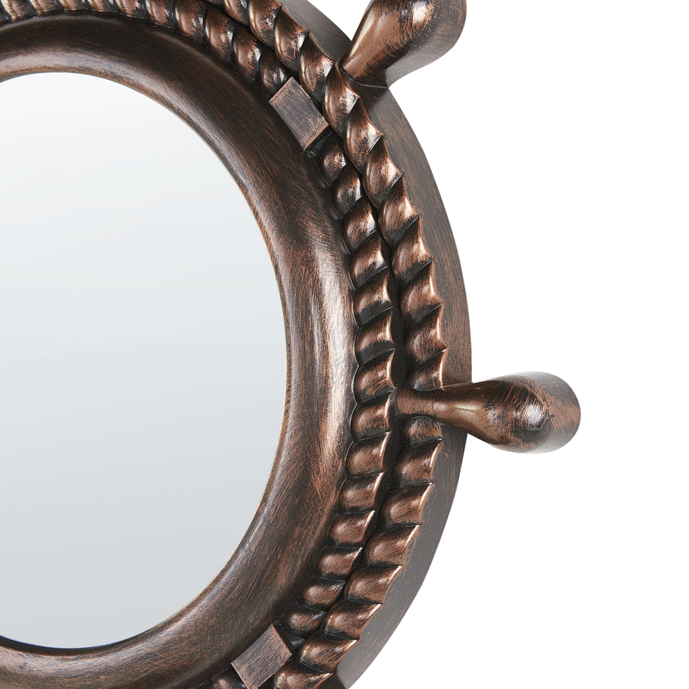 Specchio da parete a forma di timone in materiale sintetico color marrone 46 cm stile nautico