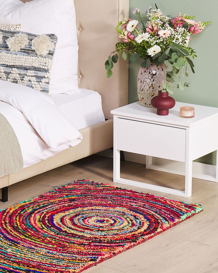 Tappeto Multicolore con Cotone 80 x 150 cm Rettangolare Motivo Astratto Intrecciato a Mano Boho