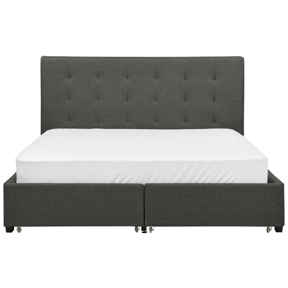 Letto contenitore matrimoniale imbottito grigio scuro con rete a doghe e cassetti 160 x 200 cm