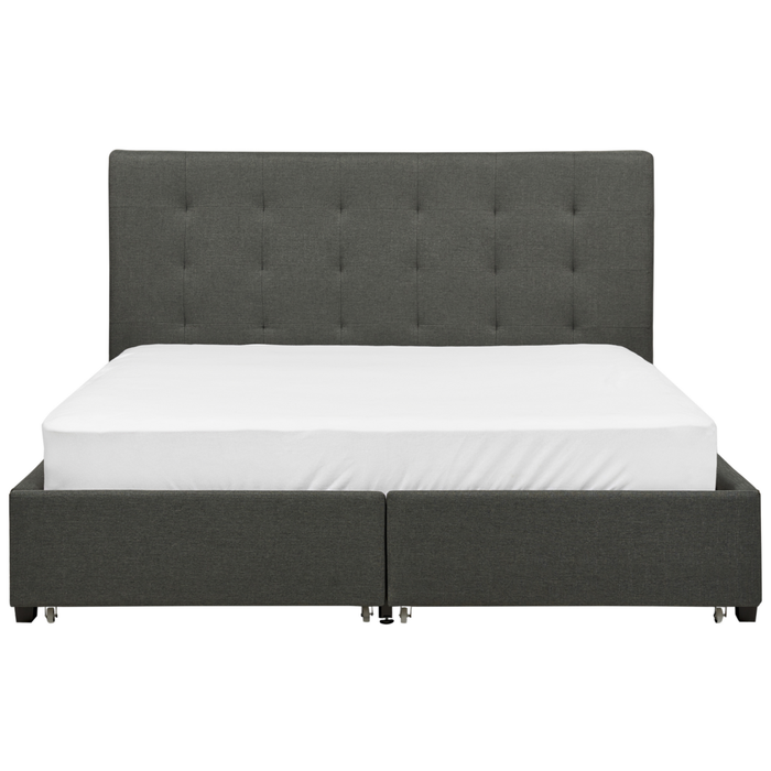 Letto contenitore matrimoniale imbottito grigio scuro con rete a doghe e cassetti 160 x 200 cm