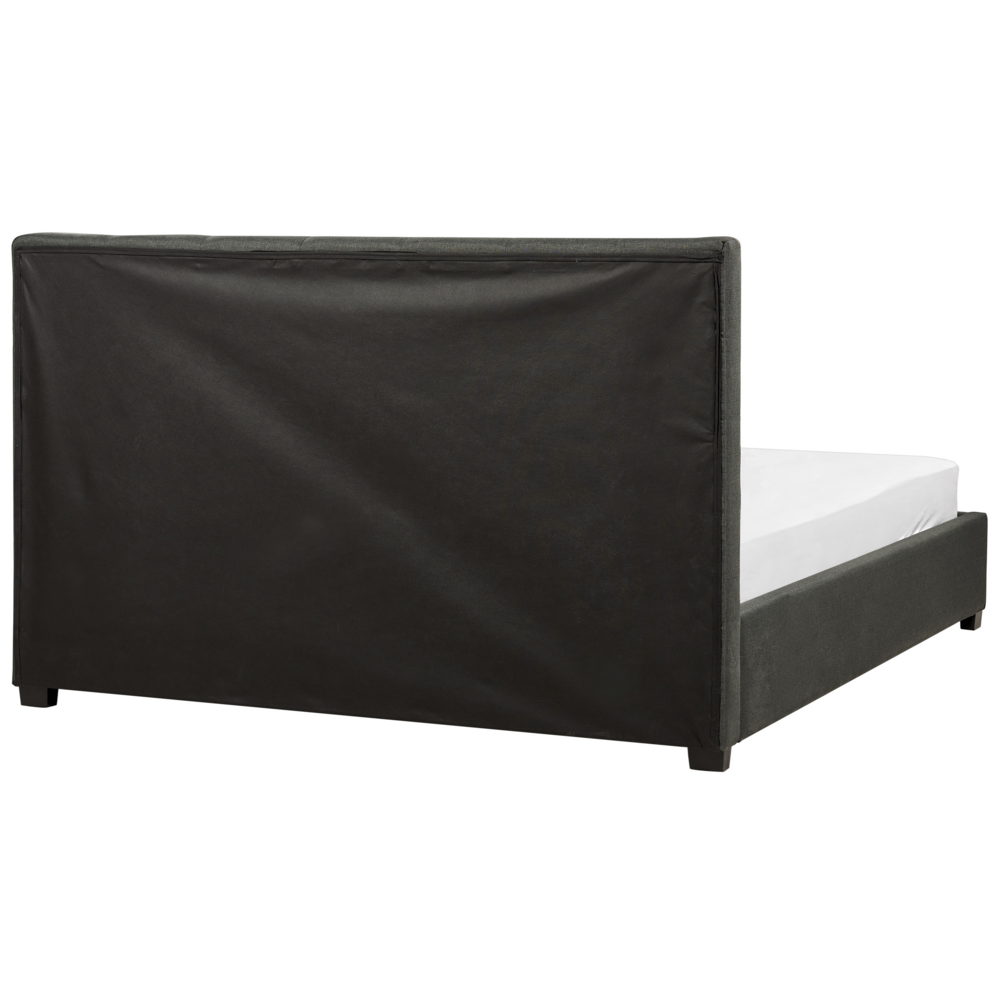 Letto contenitore matrimoniale imbottito grigio scuro con rete a doghe e cassetti 160 x 200 cm