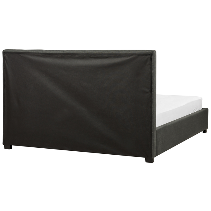 Letto contenitore matrimoniale imbottito grigio scuro con rete a doghe e cassetti 160 x 200 cm