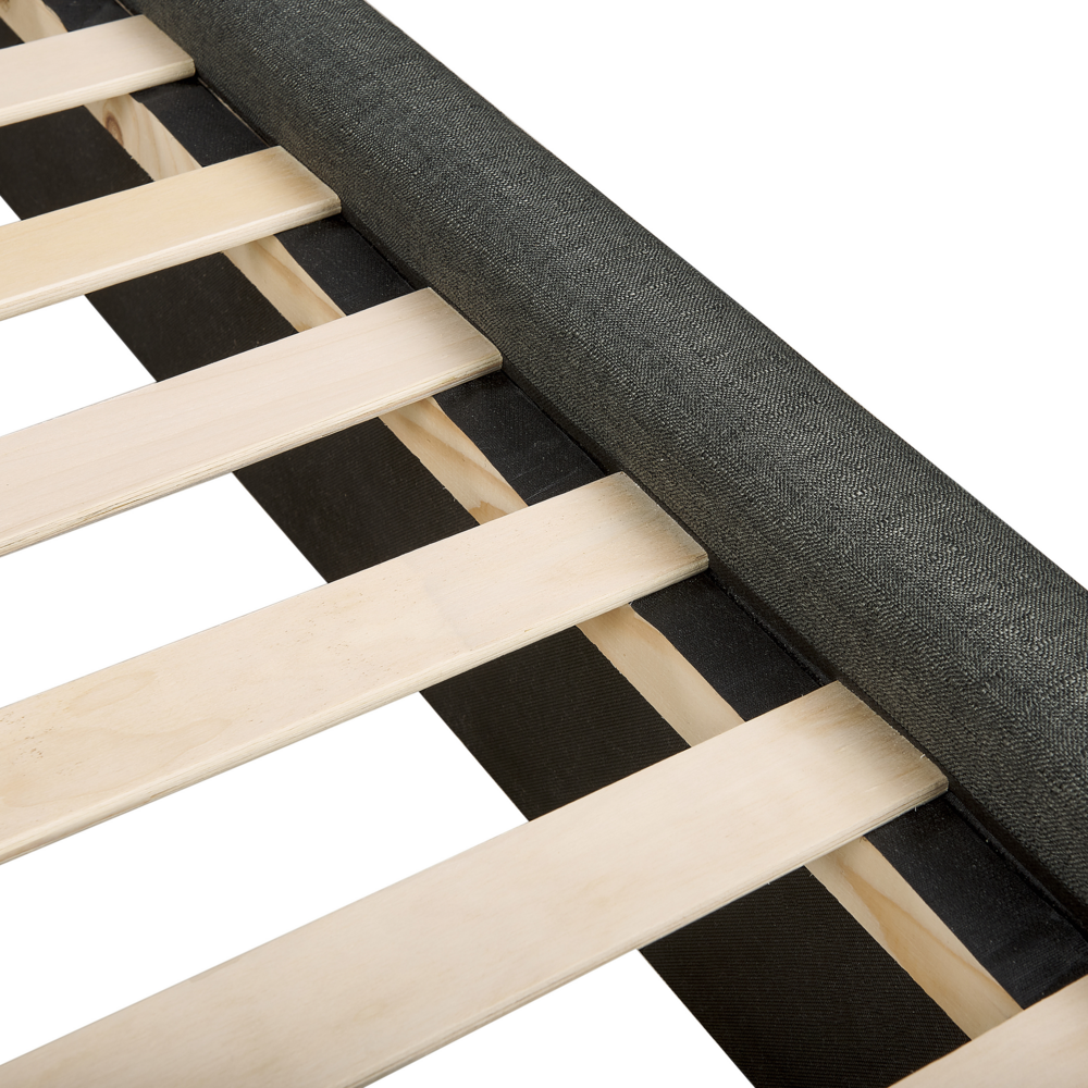 Letto contenitore matrimoniale imbottito grigio scuro con rete a doghe e cassetti 160 x 200 cm