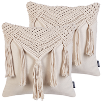 Set di 2 cuscini in cotone e macramè con motivo intrecciato e frange beige 45 x 45 cm stile boho elegante