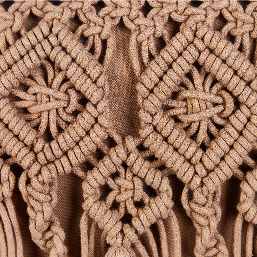 Set di 2 cuscini in cotone eacrame con motivo intrecciato marrone e frange 45 x 45 cm stile boho eleganti