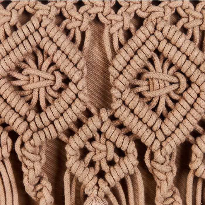 Set di 2 cuscini in cotone eacrame con motivo intrecciato marrone e frange 45 x 45 cm stile boho eleganti