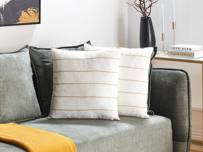 Set di 2 cuscini in lino e cotone con motivo a righe Bianco e beige 50 x 50 cm accessori salotto