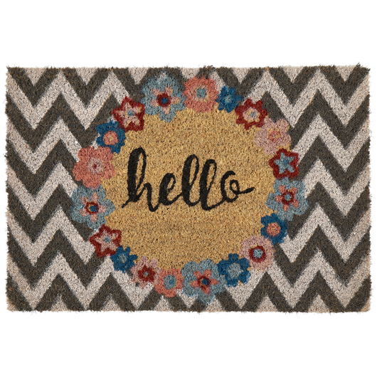 Zerbino multicolore in cocco naturale con fondo in PVC antiscivolo 40 x 60 cm Welcome Text Chevron Pattern Decorazione moderna per interni