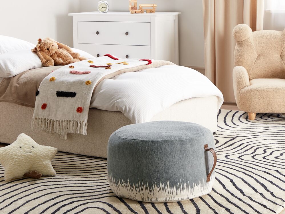 Pouf Bianco Grigio Cotone 50 x 30 cm Gradiente Stampato Modello Decorativo Seduta fatta a mano Boho Stile Moderno Soggiorno Camera da Letto
