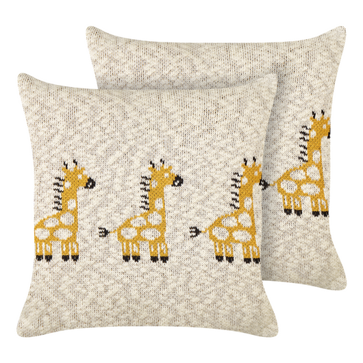 Set di 2 cuscini decorativi per bambini in cotone beige 45 x 45 cm con motivo a giraffa Accessorio per la cameretta dei bambini