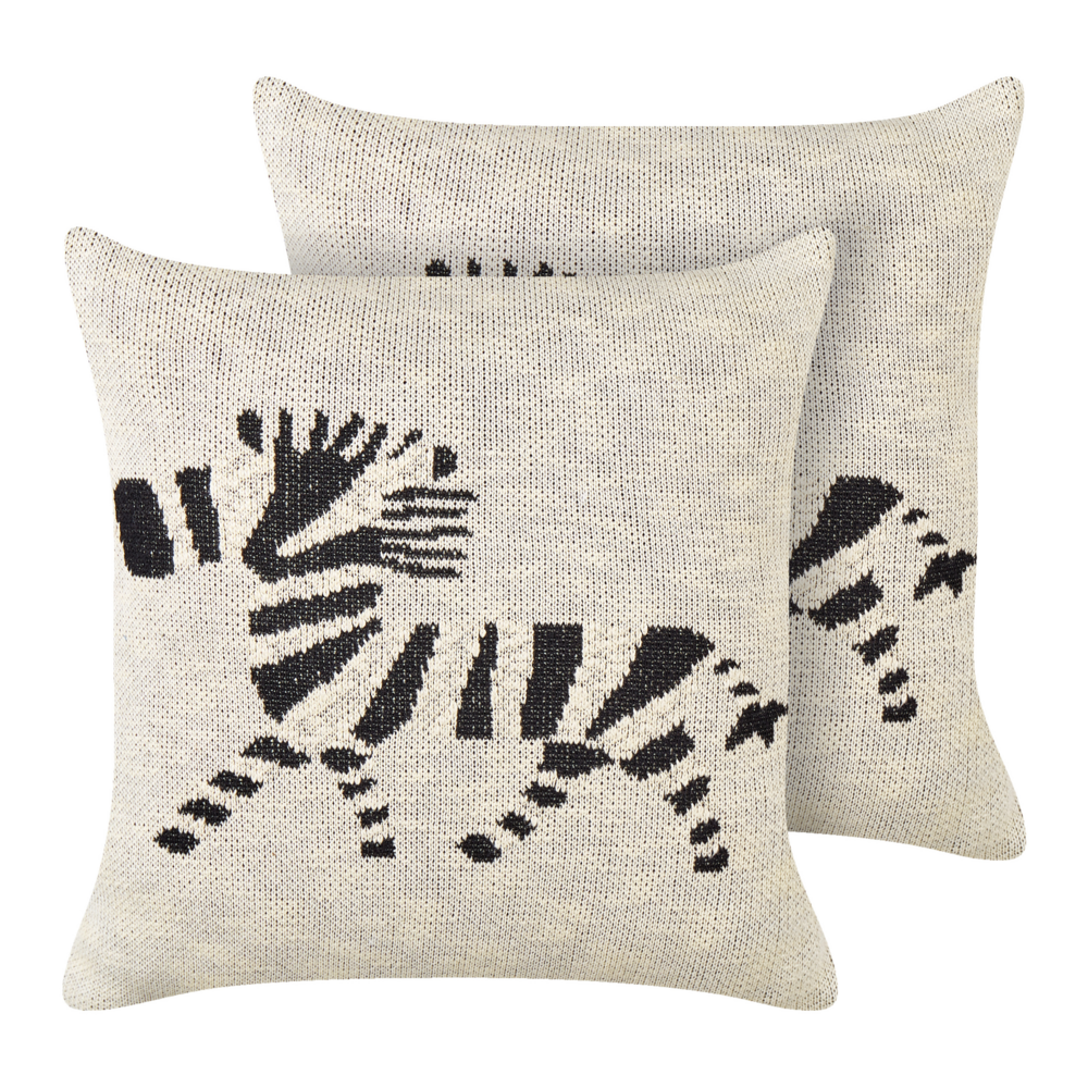 Set di 2 cuscini decorativi per bambini in cotone beige 45 x 45 cm con motivo a zebra Accessorio per la cameretta dei bambini