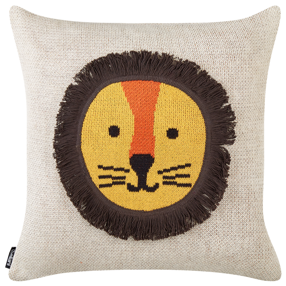 Set di 2 cuscini decorativi per bambini in cotone beige 45 x 45 cm con motivo a leone Accessorio per la camera da letto dei bambini