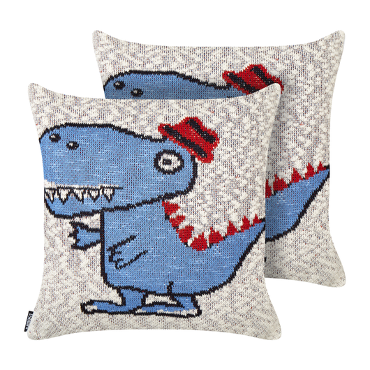 Set di 2 cuscini decorativi per bambini in cotone beige e blu 45 x 45 cm con motivo Dino Accessorio per la cameretta dei bambini
