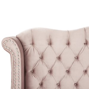 Letto in velluto color rosa 180 x 200 cm testiera alta decorata con bottoncini stile retrò e tradizionale