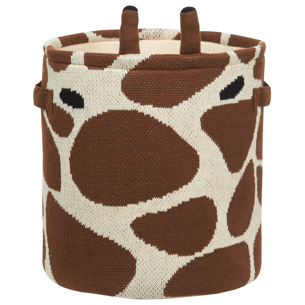 Set di 2 cestini portaoggetti per bambini in cotone beige e marrone Giraffa con maniglie per giocattoli