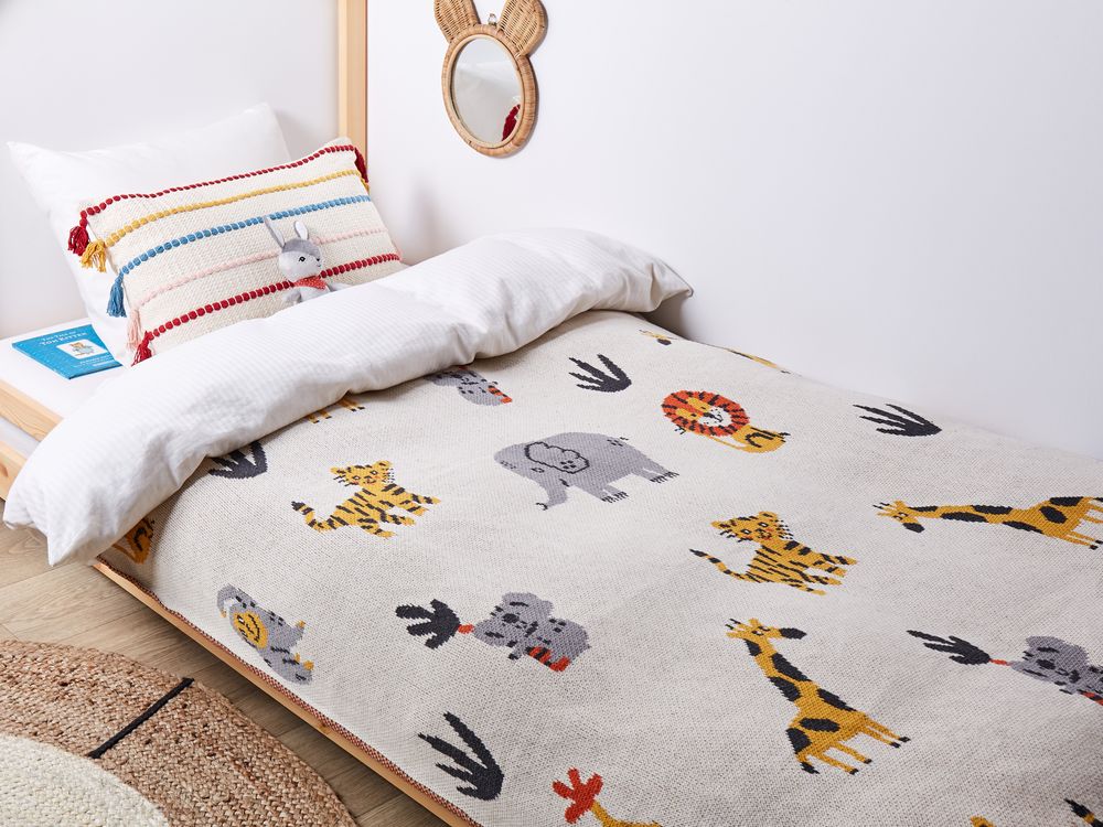 Coperta per bambini in cotone multicolore 130 x 180 cm Lancio per il letto Accogliente con motivo animale Camera da letto Camera dei bambini Design moderno