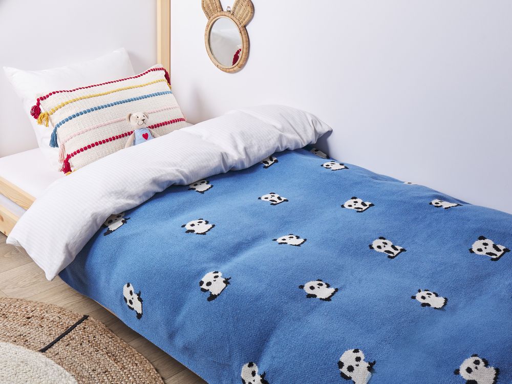 Copertina in cotone blu per la cameretta con motivo panda 130 x 170 cm stile moderno
