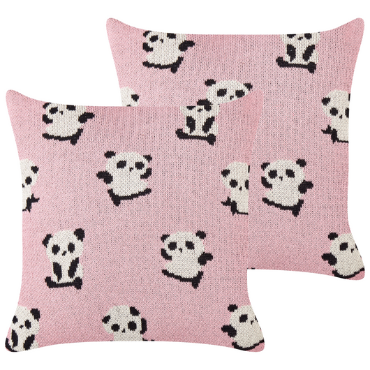 Set di 2 cuscini decorativi per bambini con motivo a panda in cotone rosa 45 x 45 cm accessori per la cameretta