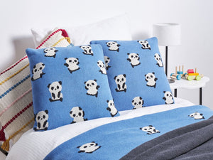 Set di 2 cuscini decorativi per bambini con motivo a panda in cotone blu 45 x 45 cm accessori per la cameretta