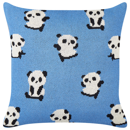 Set di 2 cuscini decorativi per bambini con motivo a panda in cotone blu 45 x 45 cm accessori per la cameretta