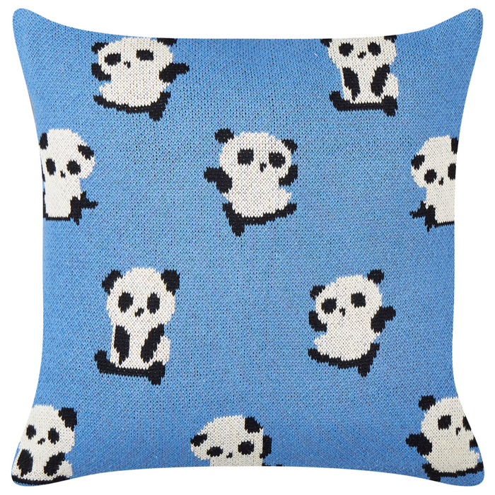Set di 2 cuscini decorativi per bambini con motivo a panda in cotone blu 45 x 45 cm accessori per la cameretta