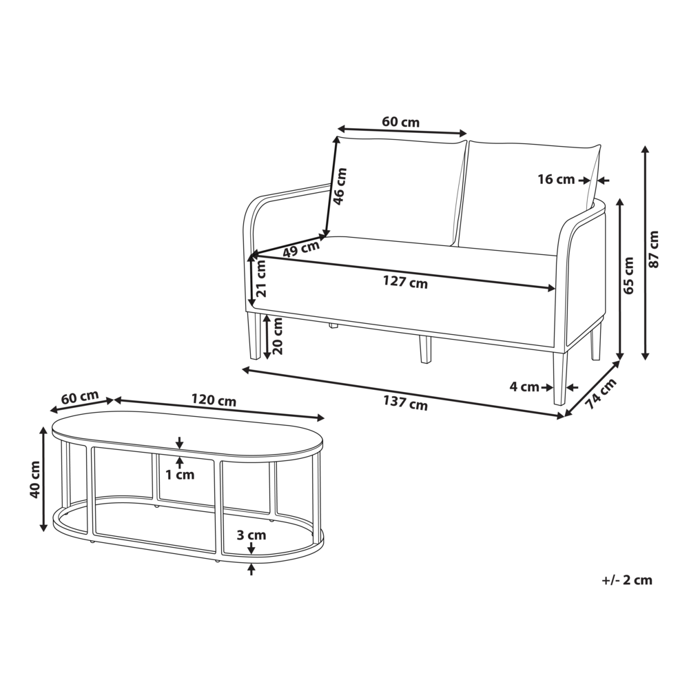 Divano da giardino a 2 posti in metallo e alluminio con spessi cuscini idrorepellenti bianco sporco esterno patio stile moderno
